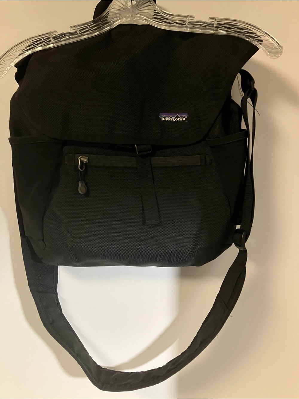 Patagonia Black Messenger Bag with Front Zip Pocket